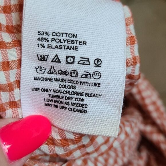 Free People West Side Tie Orange Gingham Check Seersucker Taper Leg Cropped Pant - Picture 10 of 12